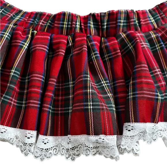Red Tartan Plaid Micro Mini Skirt White Lace Low Rise School Girl Gothic Size M - Picture 3 of 7
